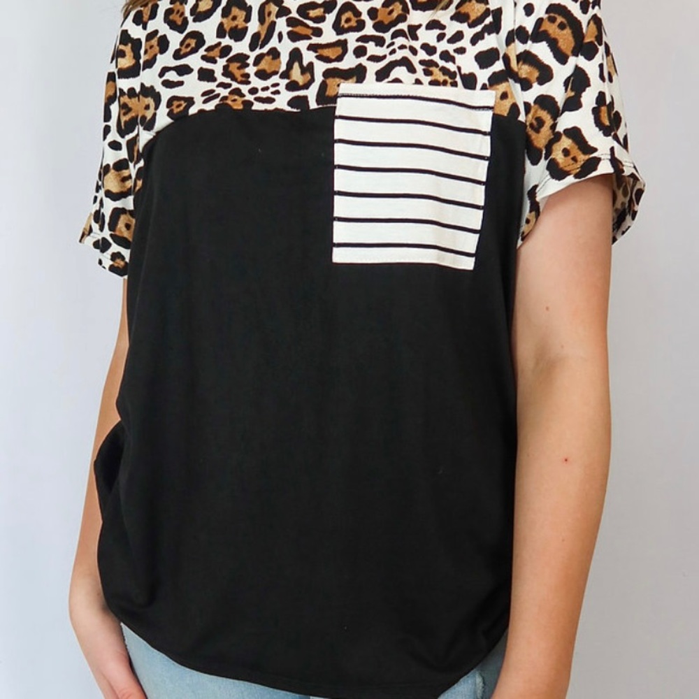 Leopard striped patch shirt